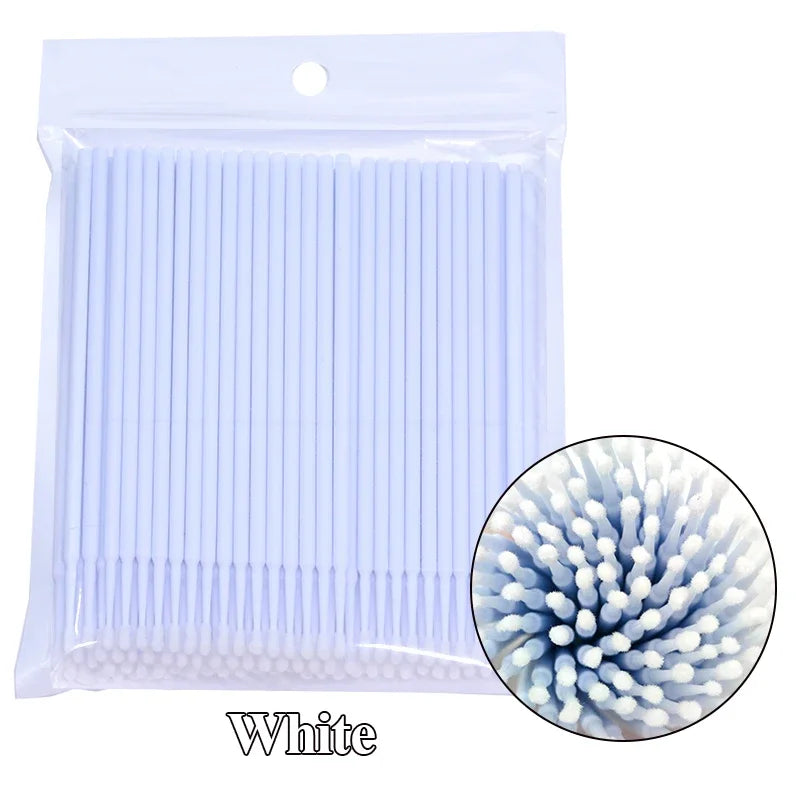 100PCS Čisticí kartáče na řasy Micro Cotton Swabs for Lash Extensions & Make-up Removal