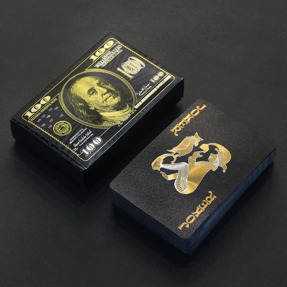 55PCS Zlatá fólie hrací karty 24K Zlatá plastová pokerová sada, voděodolná a odolná kouzelná hra karty