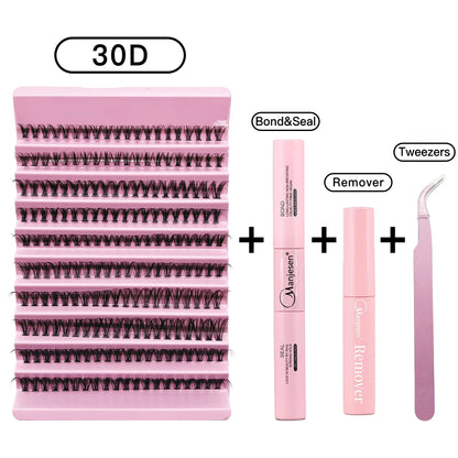 Kit pro rozšíření řasy - 200PCS Lash Clusters with Lash Bond & Seal, Professional Make-up Tools for Gluing Lashes