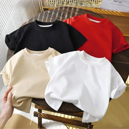 2-10Y Děti, čisté bavlněné krátké rukávy svetr tričko tričko - dětské kluci a dívky Letní topy