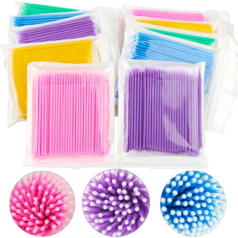 100PCS Čisticí kartáče na řasy Micro Cotton Swabs for Lash Extensions & Make-up Removal