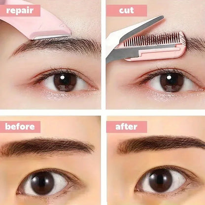 3-Piece obočí Trimmer sada butoxykarbonyl nerezové ocelové nůžky, Comb & Shaver pro řasu a začátečník make-up, přesné odstranění příslušenství