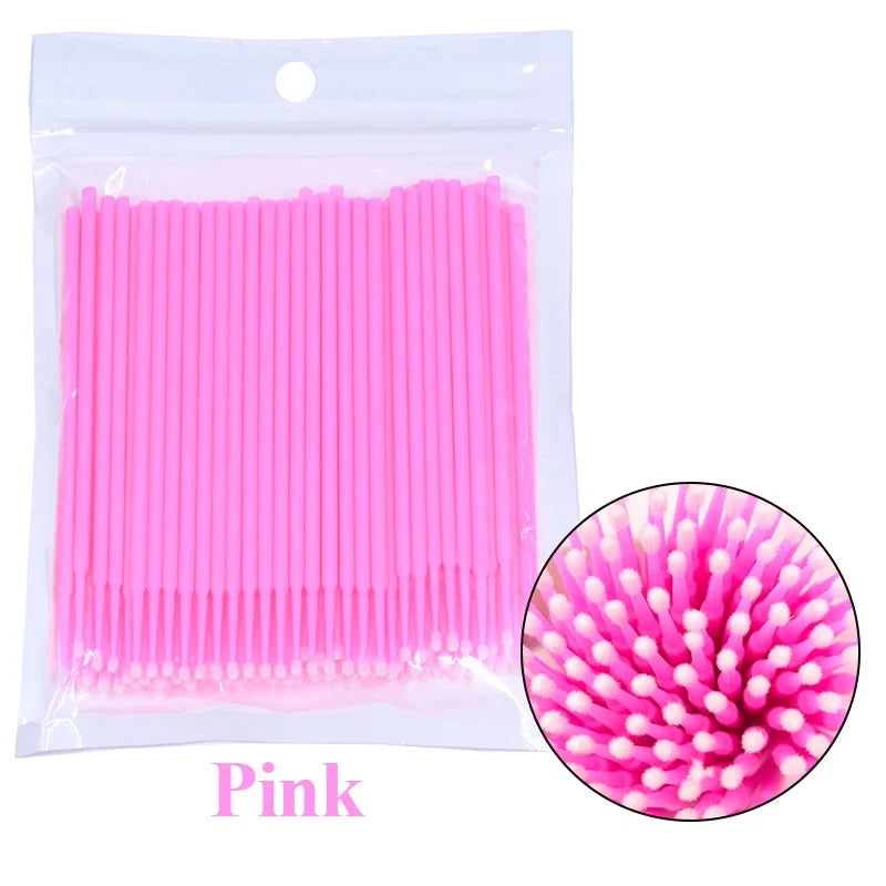 100PCS Čisticí kartáče na řasy Micro Cotton Swabs for Lash Extensions & Make-up Removal