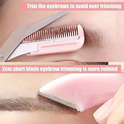 3-Piece obočí Trimmer sada butoxykarbonyl nerezové ocelové nůžky, Comb & Shaver pro řasu a začátečník make-up, přesné odstranění příslušenství