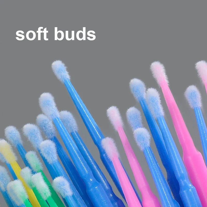 100PCS Čisticí kartáče na řasy Micro Cotton Swabs for Lash Extensions & Make-up Removal