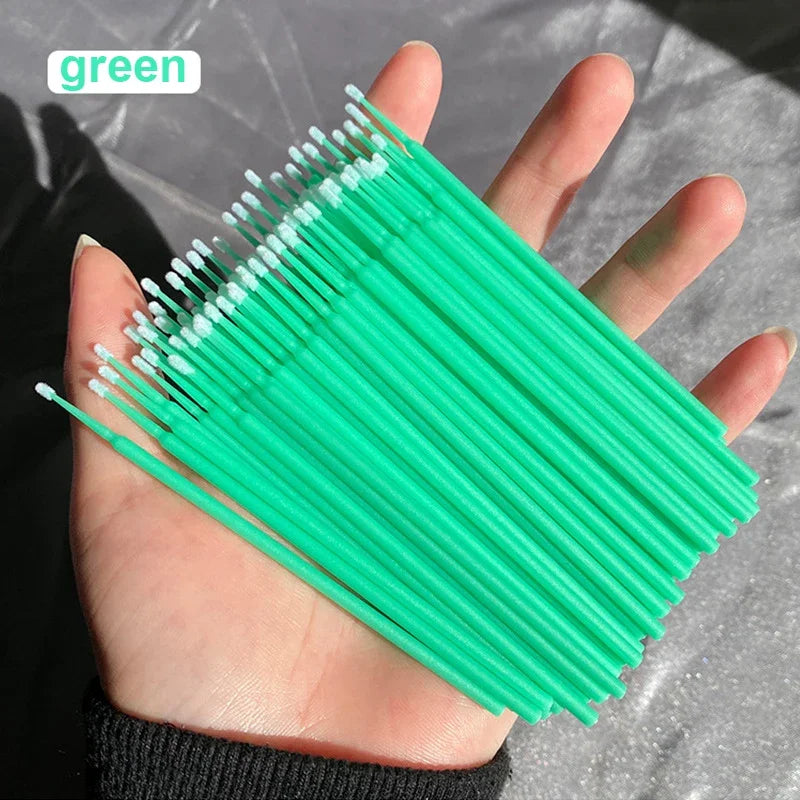 100PCS Čisticí kartáče na řasy Micro Cotton Swabs for Lash Extensions & Make-up Removal