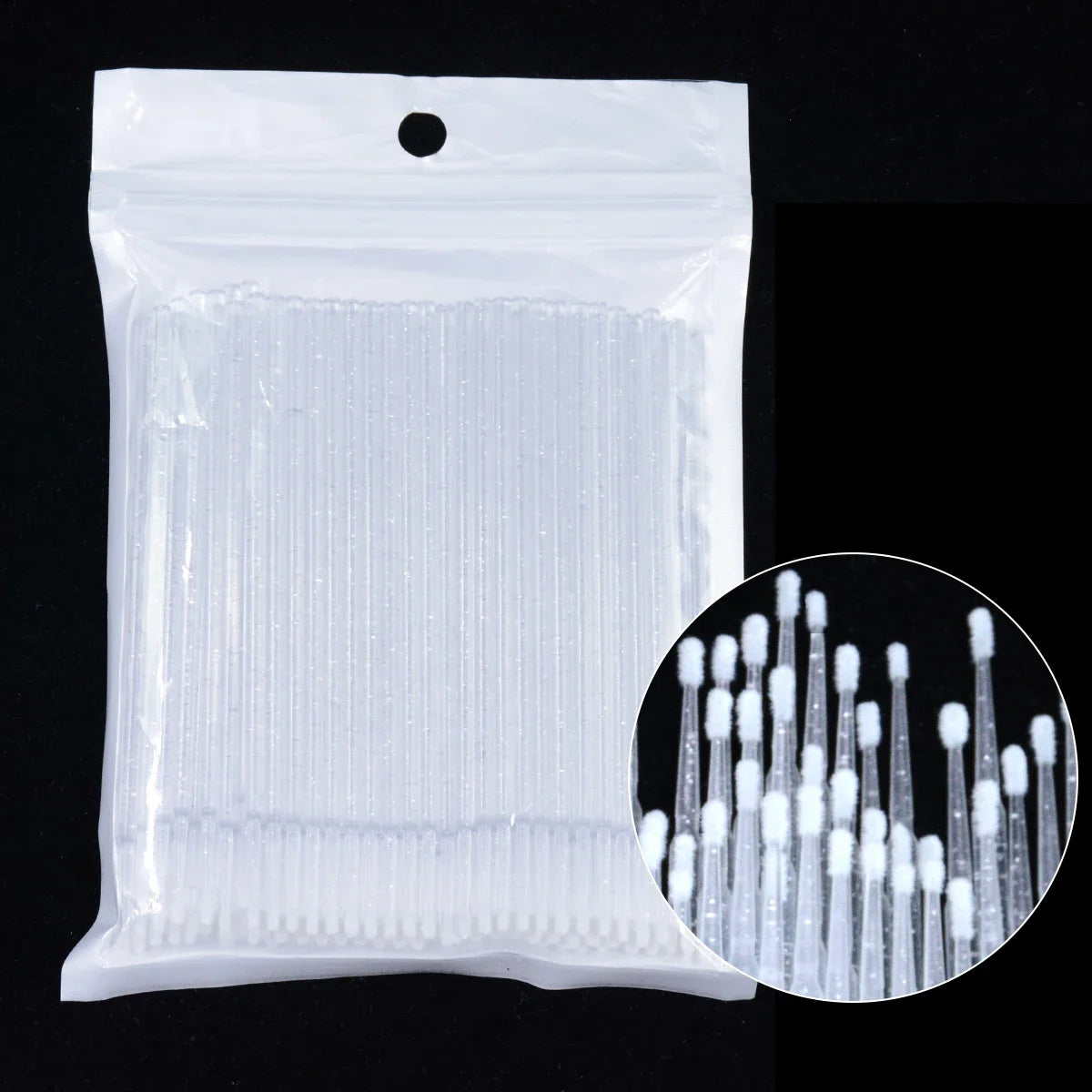 100PCS Čisticí kartáče na řasy Micro Cotton Swabs for Lash Extensions & Make-up Removal