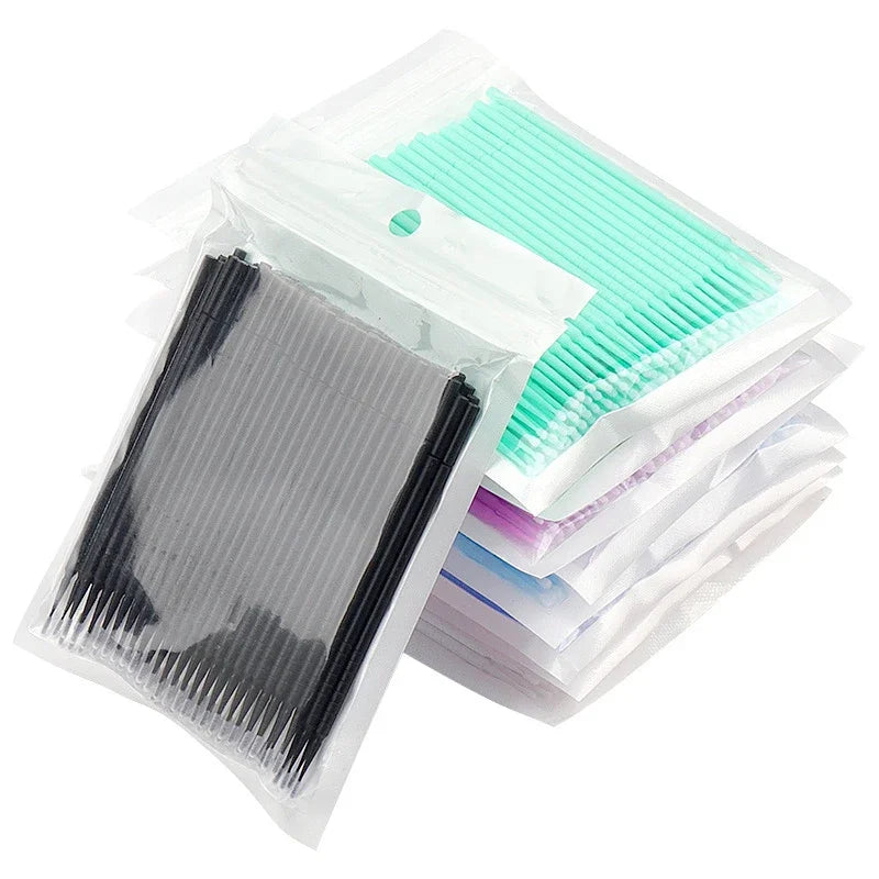 100PCS Čisticí kartáče na řasy Micro Cotton Swabs for Lash Extensions & Make-up Removal