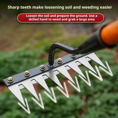 Carbon Steel Garden Weeding Rake – 5/6/7/8 Teeth Soil Loosening & Weed Removal Tool for Farm, Garden & Landscaping