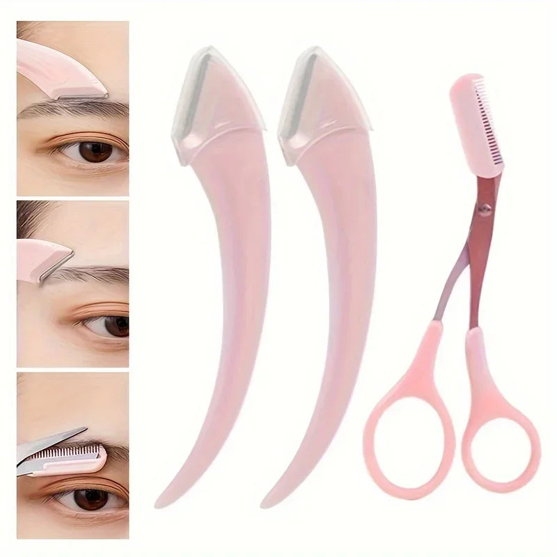 3-Piece obočí Trimmer sada butoxykarbonyl nerezové ocelové nůžky, Comb & Shaver pro řasu a začátečník make-up, přesné odstranění příslušenství
