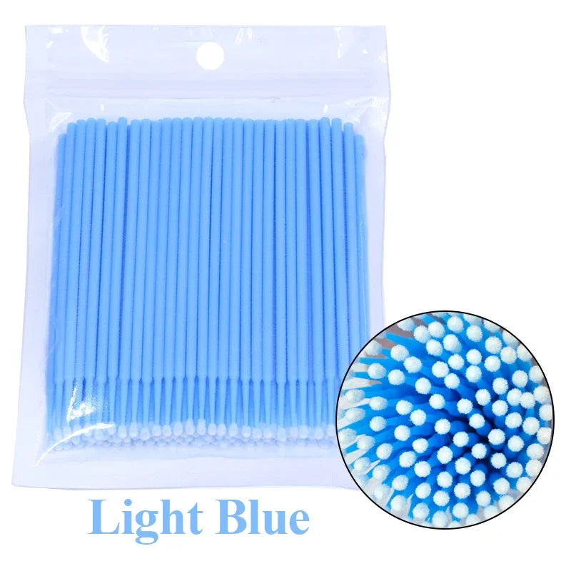 100PCS Čisticí kartáče na řasy Micro Cotton Swabs for Lash Extensions & Make-up Removal