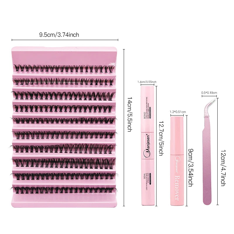 Kit pro rozšíření řasy - 200PCS Lash Clusters with Lash Bond & Seal, Professional Make-up Tools for Gluing Lashes