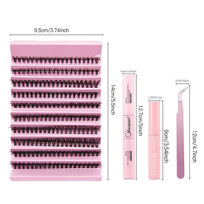 Kit pro rozšíření řasy - 200PCS Lash Clusters with Lash Bond & Seal, Professional Make-up Tools for Gluing Lashes