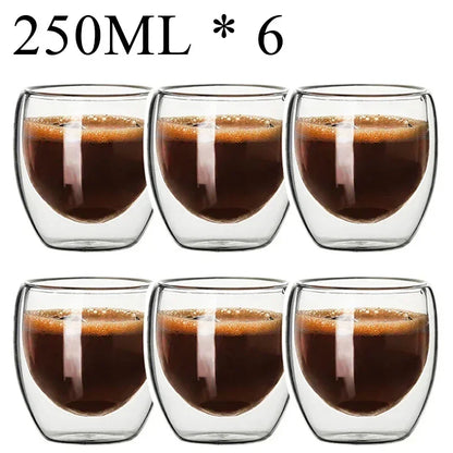 2-18PCS Double Wall High Borosilicate Glass Mugs – Heat Resistant Tea, Coffee, Milk, and Juice Cups, Creative Bar Drinkware Gift Set