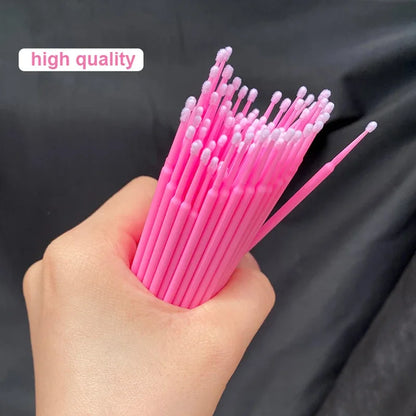 100PCS Čisticí kartáče na řasy Micro Cotton Swabs for Lash Extensions & Make-up Removal
