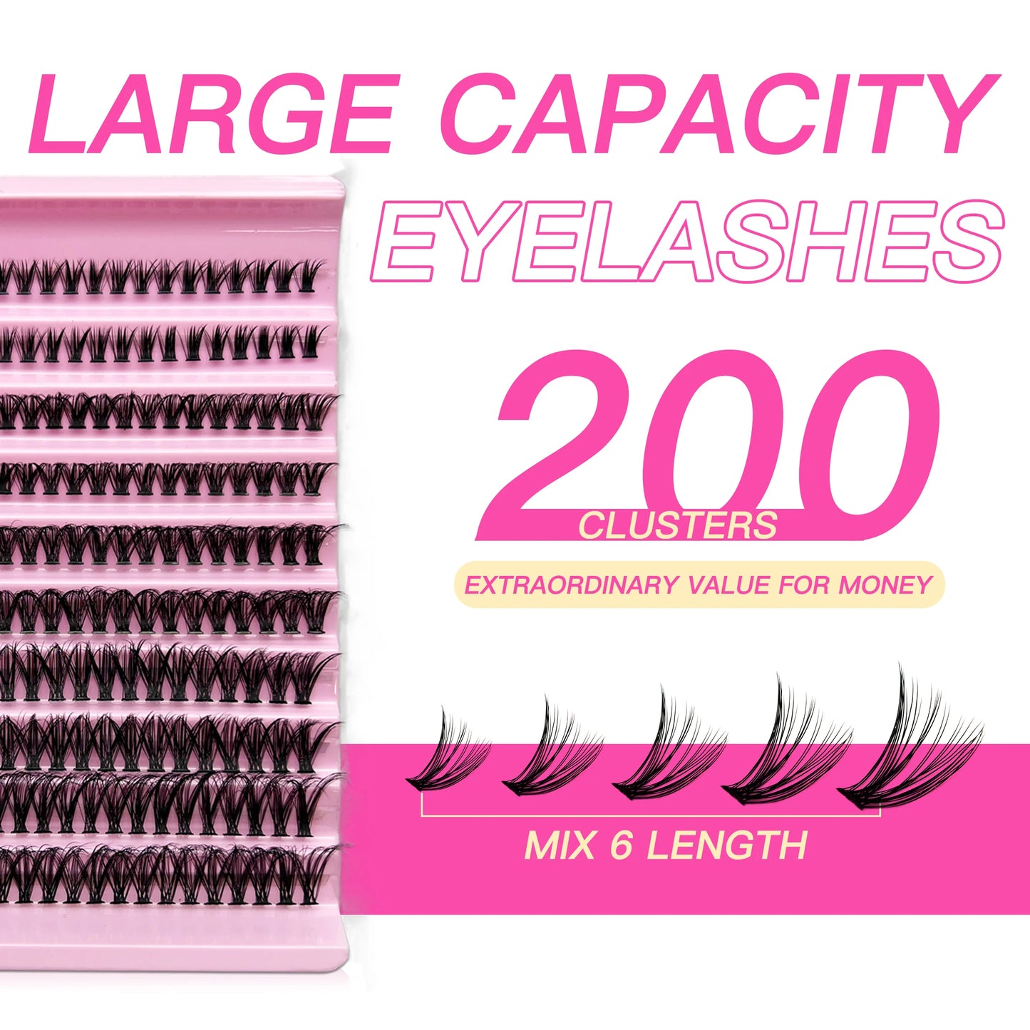 Kit pro rozšíření řasy - 200PCS Lash Clusters with Lash Bond & Seal, Professional Make-up Tools for Gluing Lashes
