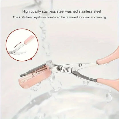 3-Piece obočí Trimmer sada butoxykarbonyl nerezové ocelové nůžky, Comb & Shaver pro řasu a začátečník make-up, přesné odstranění příslušenství