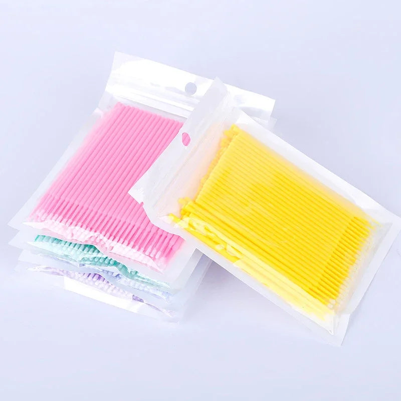 100PCS Čisticí kartáče na řasy Micro Cotton Swabs for Lash Extensions & Make-up Removal