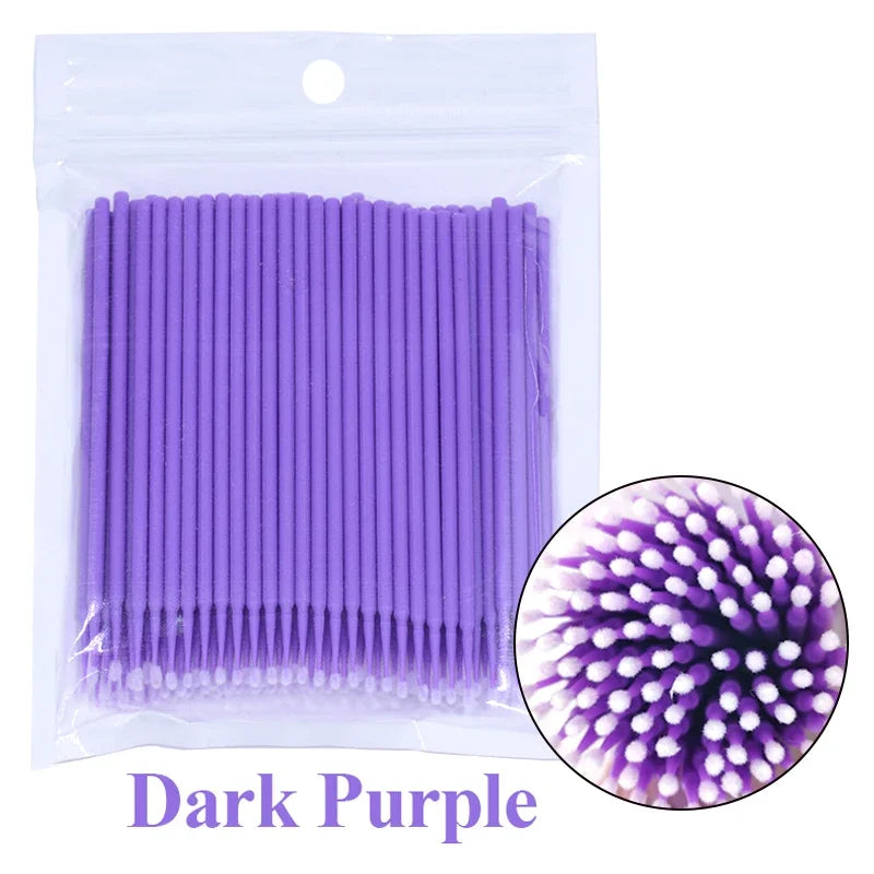 100PCS Čisticí kartáče na řasy Micro Cotton Swabs for Lash Extensions & Make-up Removal