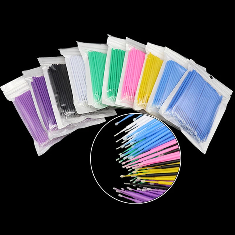 100PCS Čisticí kartáče na řasy Micro Cotton Swabs for Lash Extensions & Make-up Removal