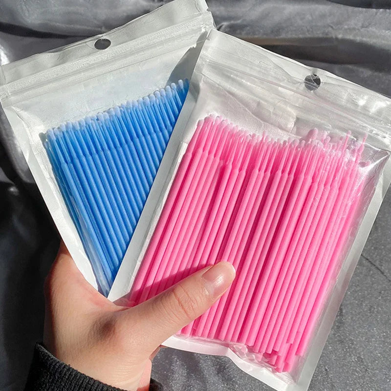 100PCS Čisticí kartáče na řasy Micro Cotton Swabs for Lash Extensions & Make-up Removal
