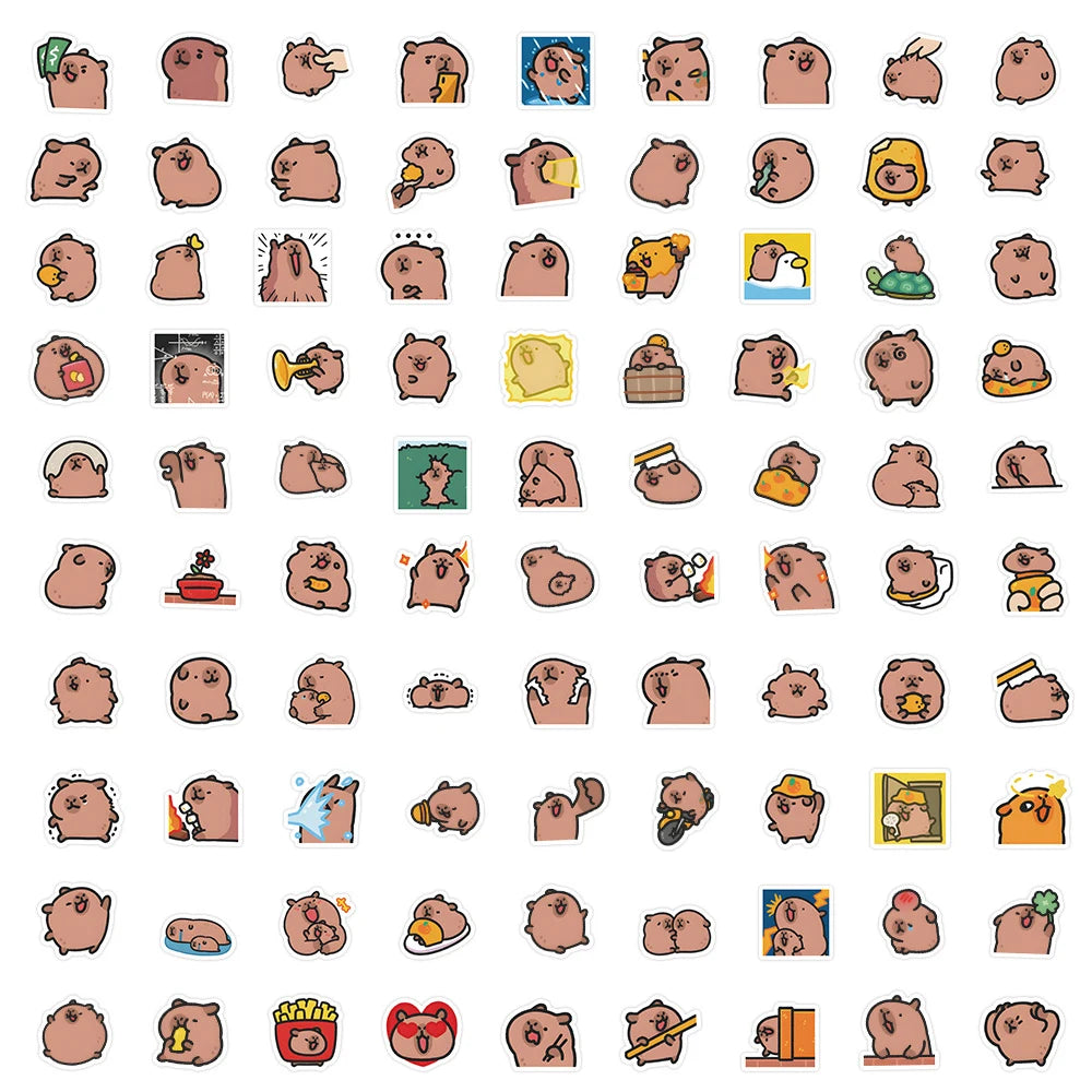 10/50/100ks Capybaras Stickers Roztomilé karikatury Obtisky pro notebook, telefon, auto, kolo a děti DIY