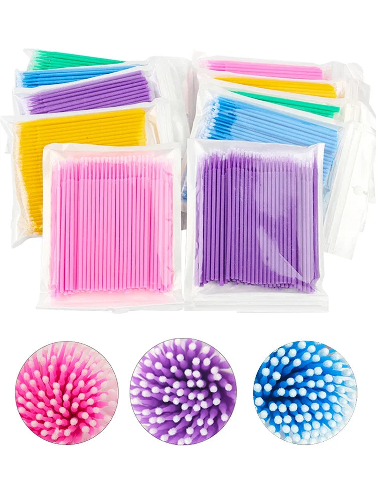 100PCS Čisticí kartáče na řasy Micro Cotton Swabs for Lash Extensions & Make-up Removal