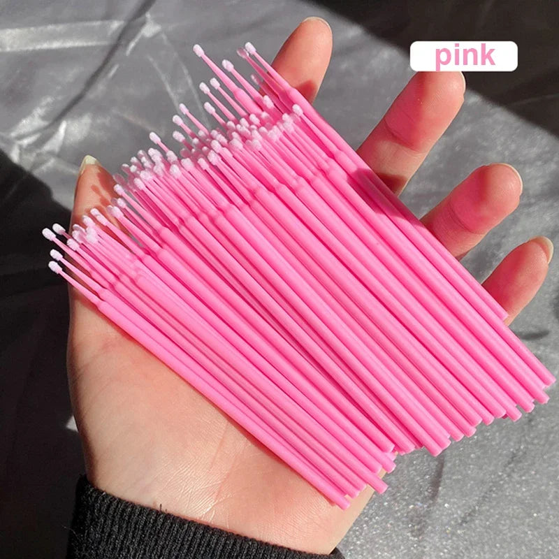 100PCS Čisticí kartáče na řasy Micro Cotton Swabs for Lash Extensions & Make-up Removal
