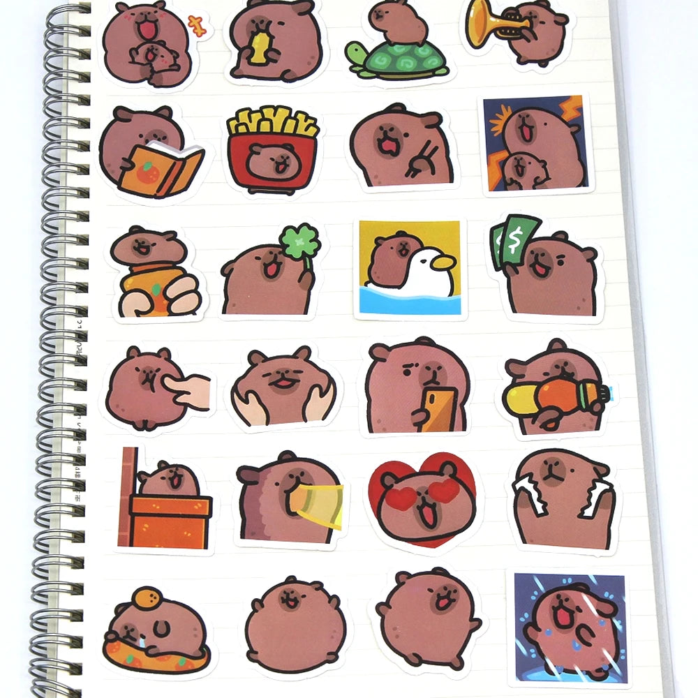 10/50/100ks Capybaras Stickers Roztomilé karikatury Obtisky pro notebook, telefon, auto, kolo a děti DIY