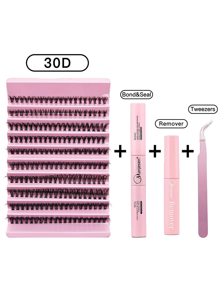 Kit pro rozšíření řasy - 200PCS Lash Clusters with Lash Bond & Seal, Professional Make-up Tools for Gluing Lashes