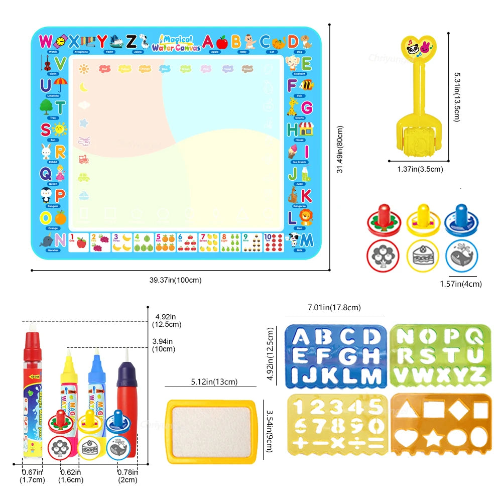 100x80CM Montessori Magic Drawing Board Reasonable Water Doodle Mat for Kids Educational Art & Pen Control Training