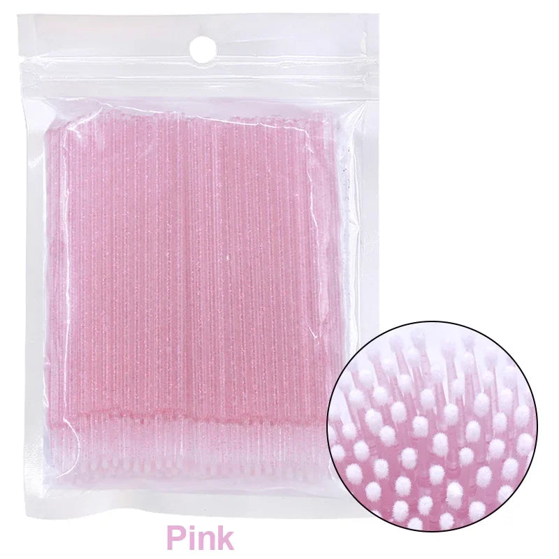 100PCS Čisticí kartáče na řasy Micro Cotton Swabs for Lash Extensions & Make-up Removal