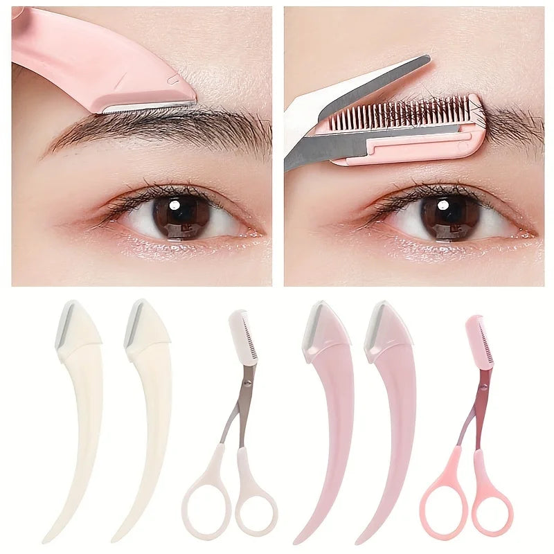 3-Piece obočí Trimmer sada butoxykarbonyl nerezové ocelové nůžky, Comb & Shaver pro řasu a začátečník make-up, přesné odstranění příslušenství